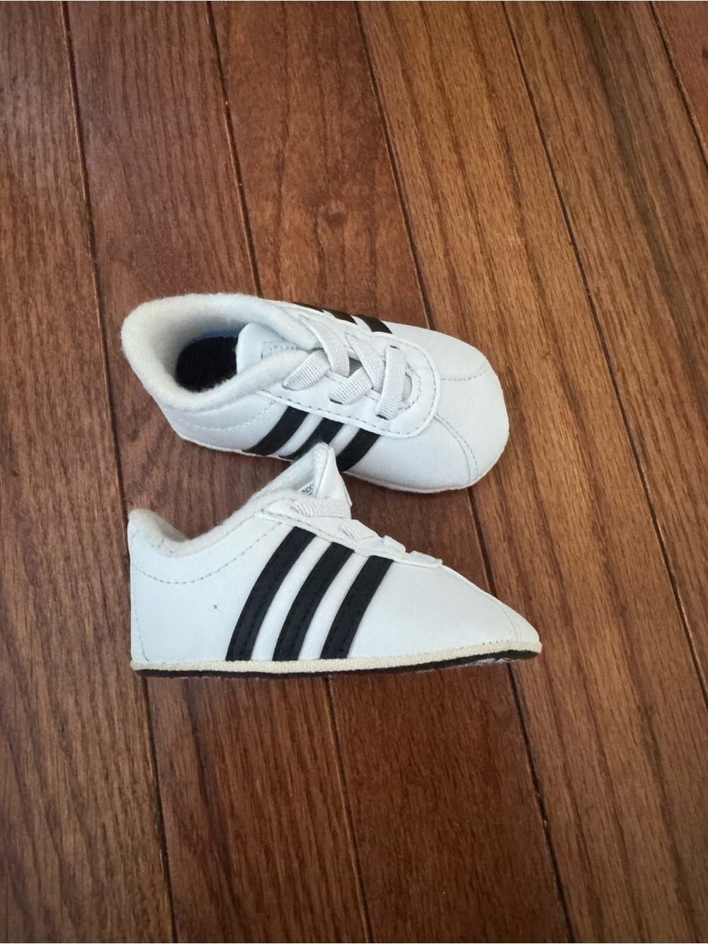 adidas White and Black Baby Walker Sneakers with Three Stripes